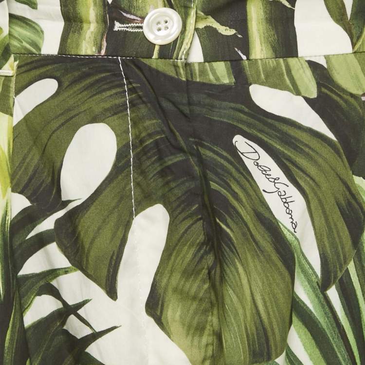 Pre Owned Dolce & Gabbana Green Tropical Print Cotton High Waist Trouser L