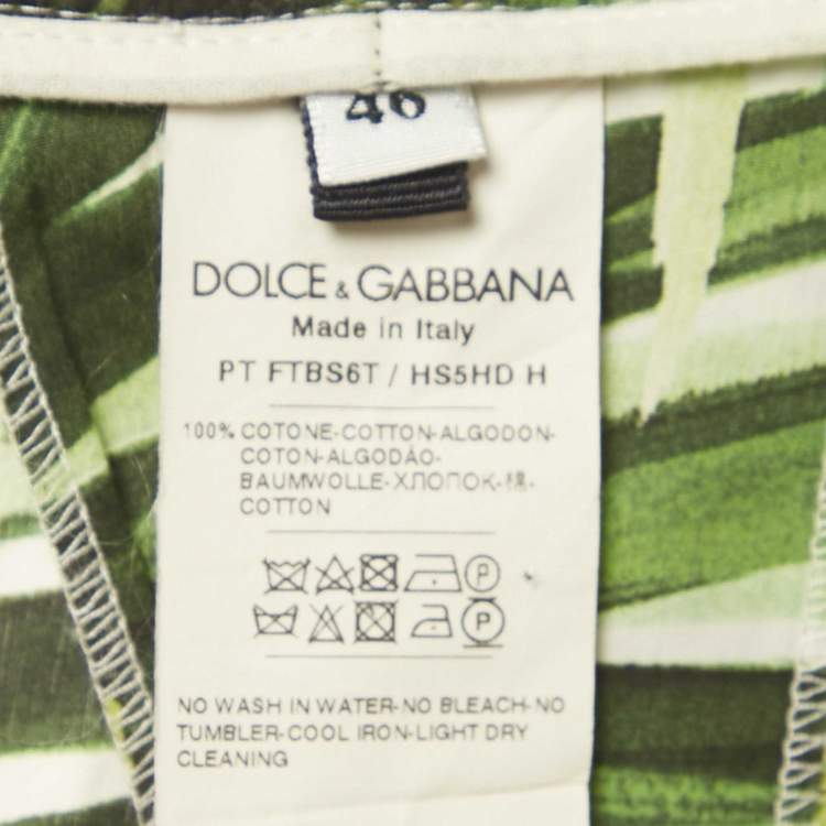 Pre Owned Dolce & Gabbana Green Tropical Print Cotton High Waist Trouser L
