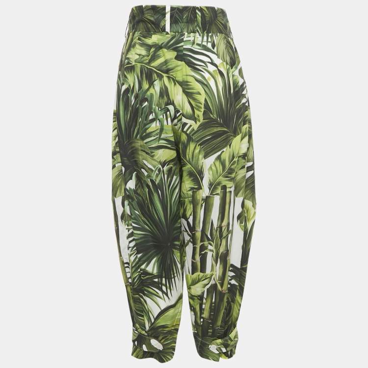 Pre Owned Dolce & Gabbana Green Tropical Print Cotton High Waist Trouser L