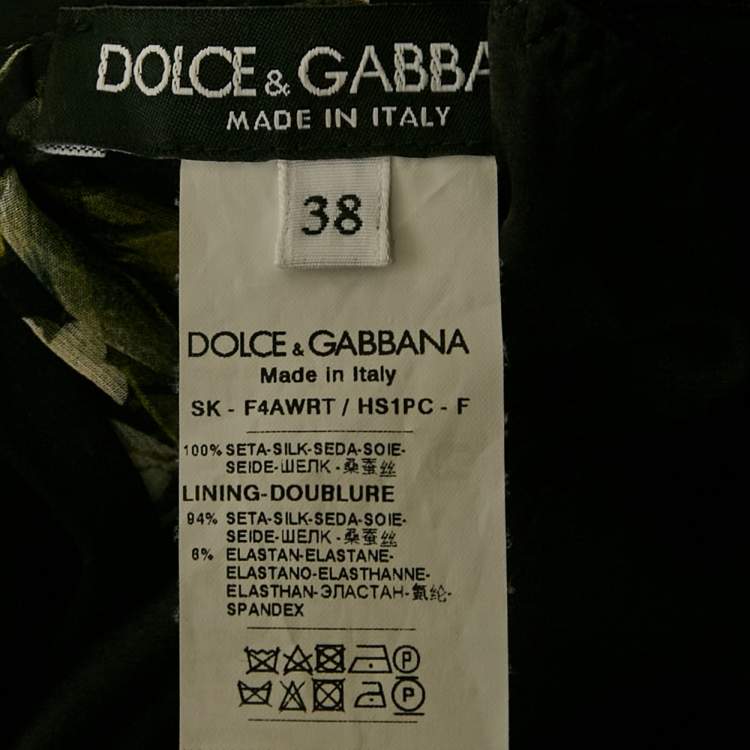 Pre Owned Dolce & Gabbana Black Printed Silk Midi Skirt S