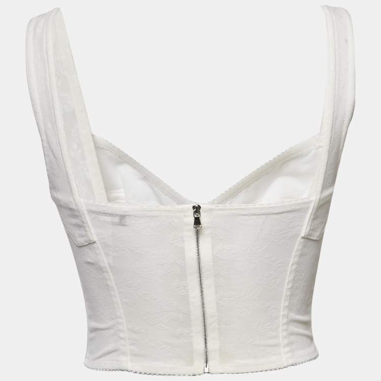 Pre Owned Dolce & Gabbana White Mesh and Satin Bustier Top XS