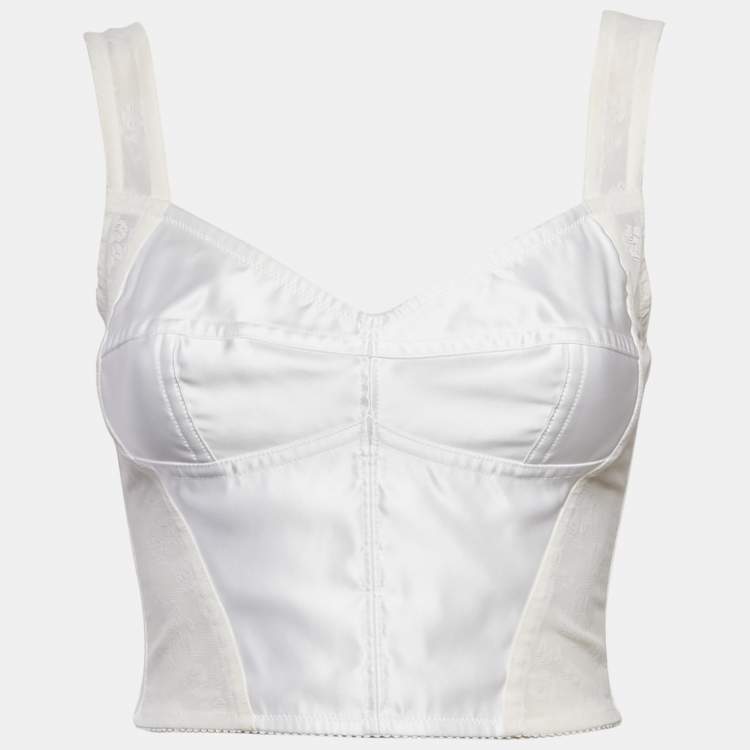 Pre Owned Dolce & Gabbana White Mesh and Satin Bustier Top XS