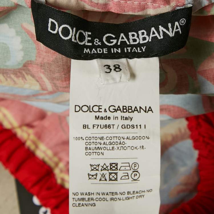 Pre Owned Dolce & Gabbana Red/Blue Carretto Print Cotton Crop Top S