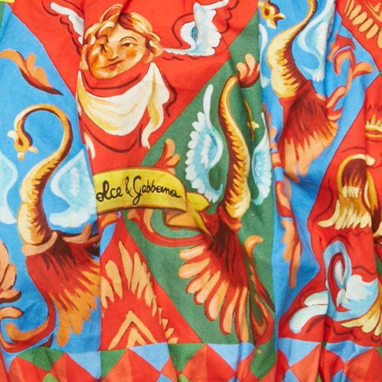 Pre Owned Dolce & Gabbana Red/Blue Carretto Print Cotton Crop Top S