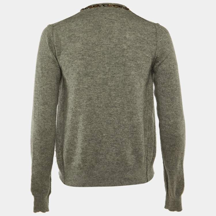Pre Owned Dolce & Gabbana Grey Cashmere Chain Detail Cardigan S