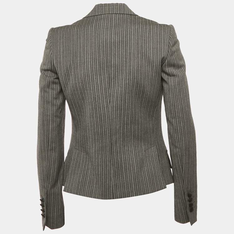 Pre Owned Dolce & Gabbana Grey Striped Wool Tailored Blazer S