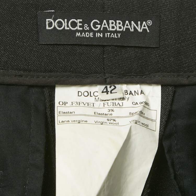 Pre Owned Dolce & Gabbana Dark Grey Wool Embellished Waist Detail Trouser M  