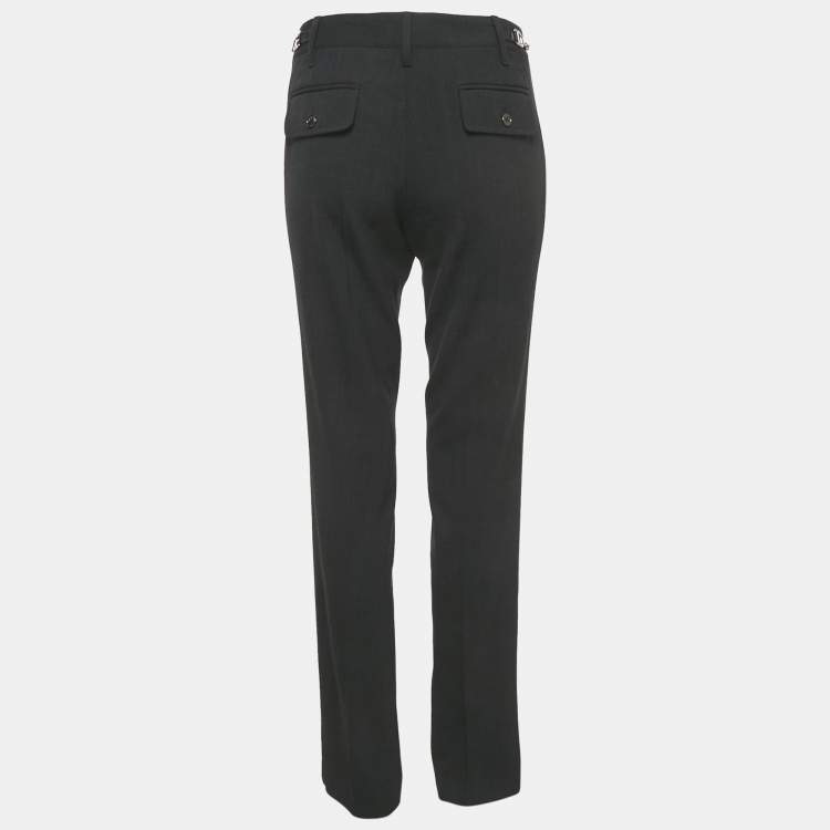 Pre Owned Dolce & Gabbana Dark Grey Wool Embellished Waist Detail Trouser M  
