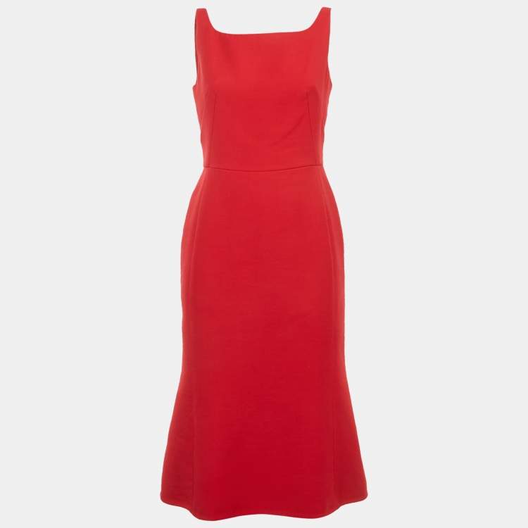 Pre Owned Dolce & Gabbana Red Wool Crepe Sleeveless Midi Dress M