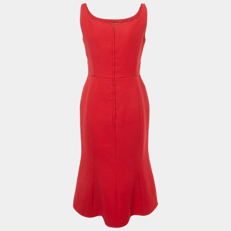 Pre Owned Dolce & Gabbana Red Wool Crepe Sleeveless Midi Dress M