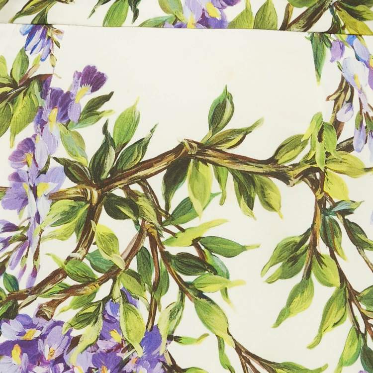 Pre Owned Dolce & Gabbana Off-White Floral Printed Silk Midi Skirt S