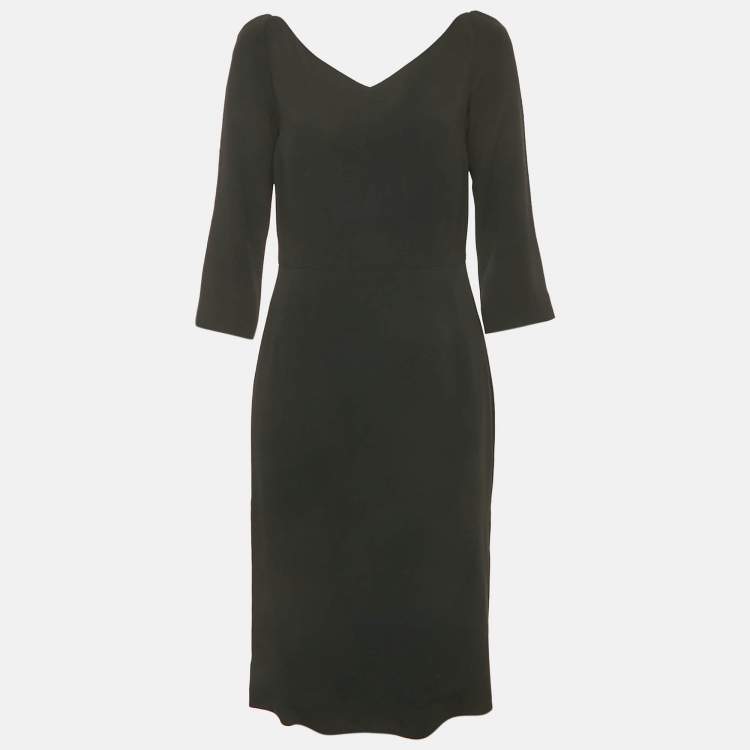 Pre Owned Dolce & Gabbana Black Crepe V-Neck Midi Dress M