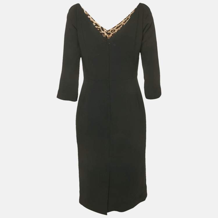 Pre Owned Dolce & Gabbana Black Crepe V-Neck Midi Dress M