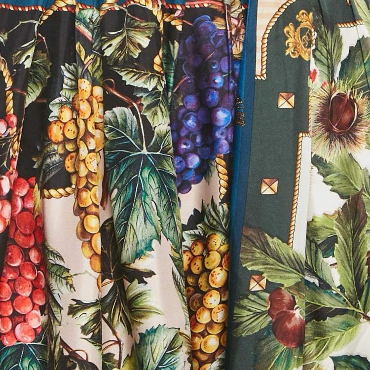 Pre Owned Dolce & Gabbana Multicolor Grape Printed Silk Midi Skirt M