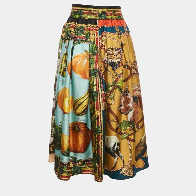 Pre Owned Dolce & Gabbana Multicolor Grape Printed Silk Midi Skirt M