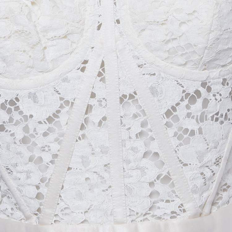Pre Owned Dolce & Gabbana Off-White Lace Strapless Corset Crop Top S