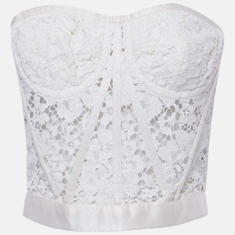 Pre Owned Dolce & Gabbana Off-White Lace Strapless Corset Crop Top S