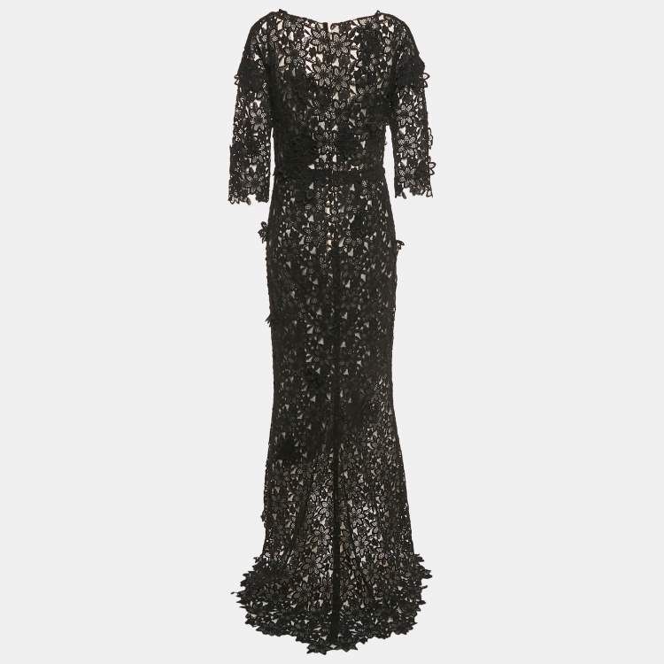Pre Owned Dolce & Gabbana Black Floral Lace Long Sleeve Maxi Dress L