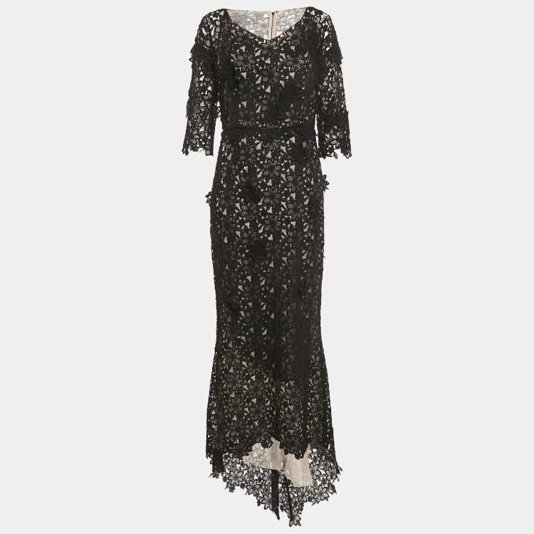 Pre Owned Dolce & Gabbana Black Floral Lace Long Sleeve Maxi Dress L