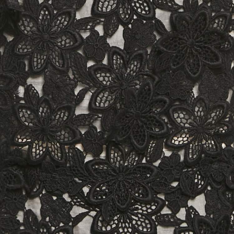 Pre Owned Dolce & Gabbana Black Floral Lace Long Sleeve Maxi Dress L