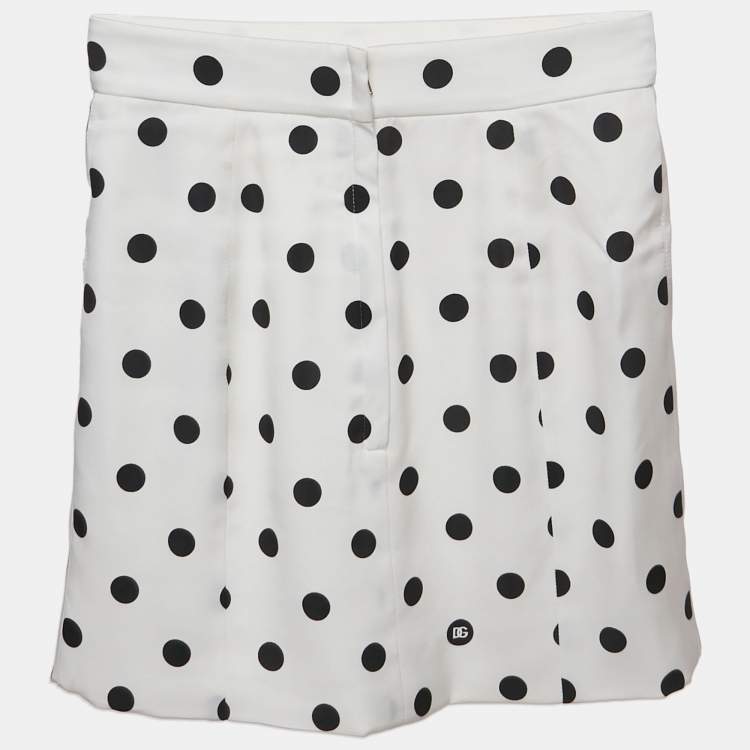 Pre Owned Dolce & Gabbana White Polka Dot Print Silk Mini Skirt XS