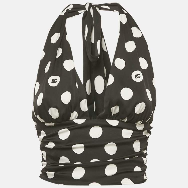 Pre Owned Dolce & Gabbana Black Polka Dots Print Silk Halter Neck Top S