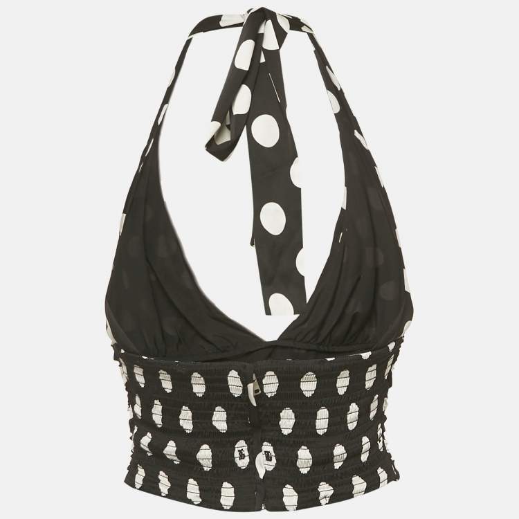 Pre Owned Dolce & Gabbana Black Polka Dots Print Silk Halter Neck Top S