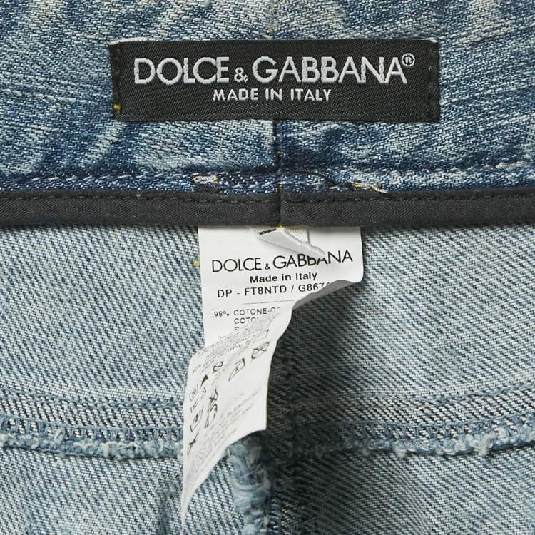 Pre Owned Dolce & Gabbana Green Leopard Print Denim Jeans M Waist 30"