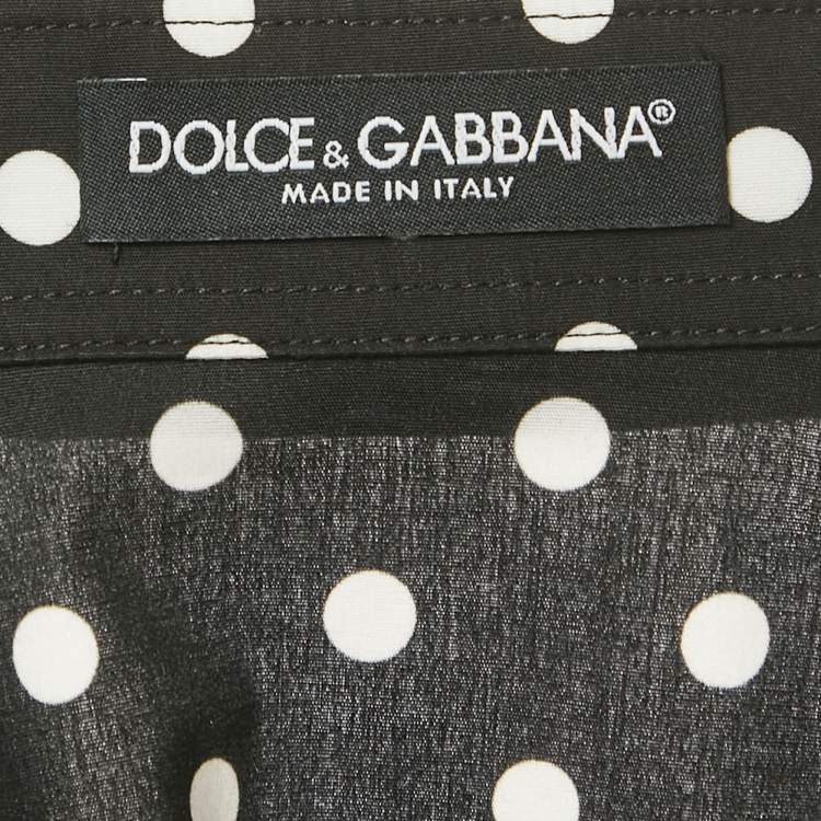 Pre Owned Dolce & Gabbana Black Polka Dots Print Cotton Tie-Up Shirt S
