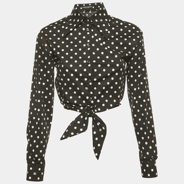 Pre Owned Dolce & Gabbana Black Polka Dots Print Cotton Tie-Up Shirt S