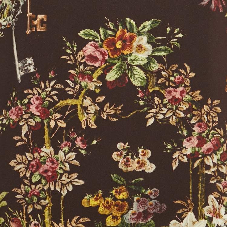 Pre Owned Dolce & Gabbana Burgundy Floral Print Crepe Short Dress L