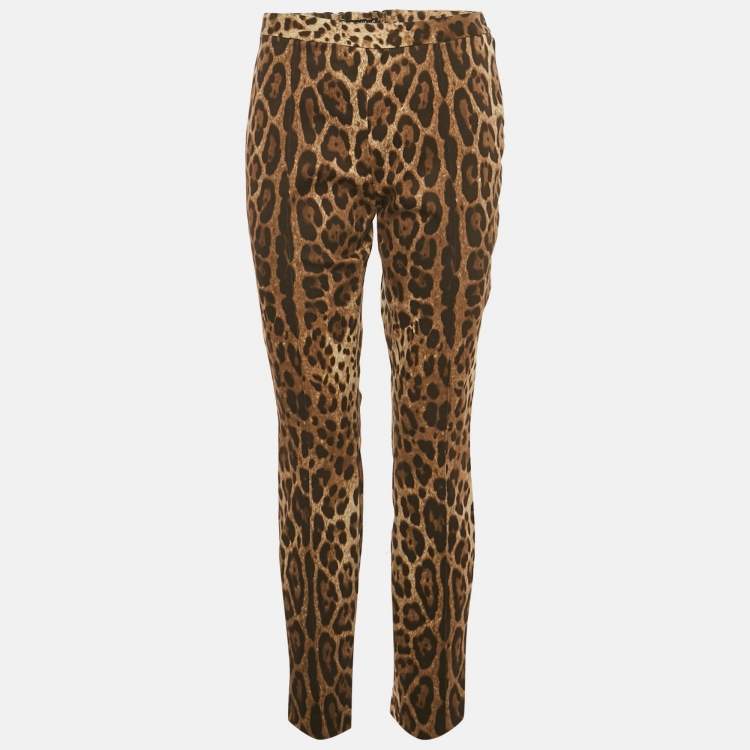 Pre Owned Dolce & Gabbana Brown Leopard Print Cotton Trousers L 