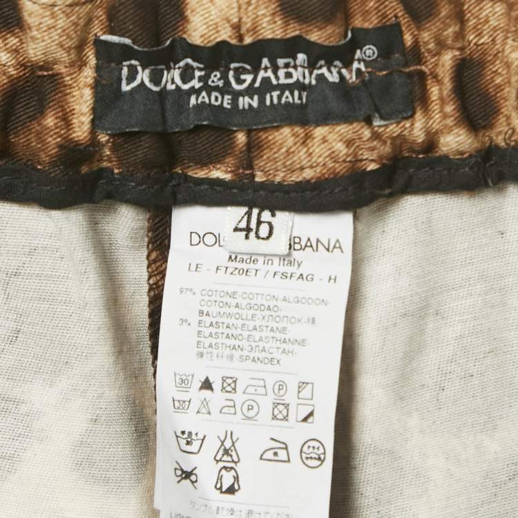 Pre Owned Dolce & Gabbana Brown Leopard Print Cotton Trousers L 