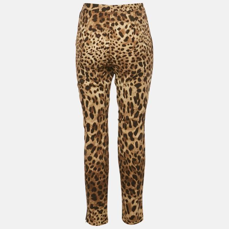 Pre Owned Dolce & Gabbana Brown Leopard Print Cotton Trousers L 
