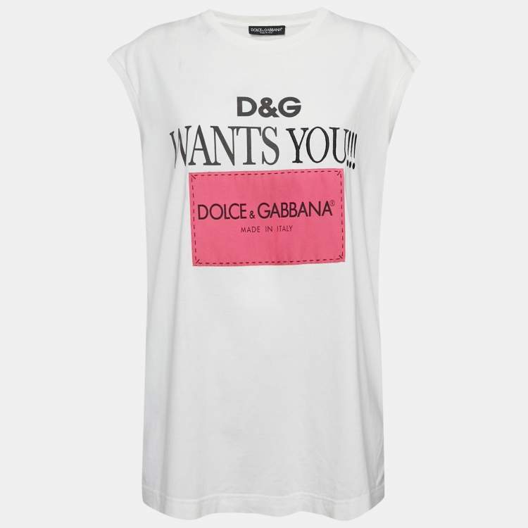 Pre Owned Dolce & Gabbana White Jersey Patch Work Sleeveless T-Shirt M