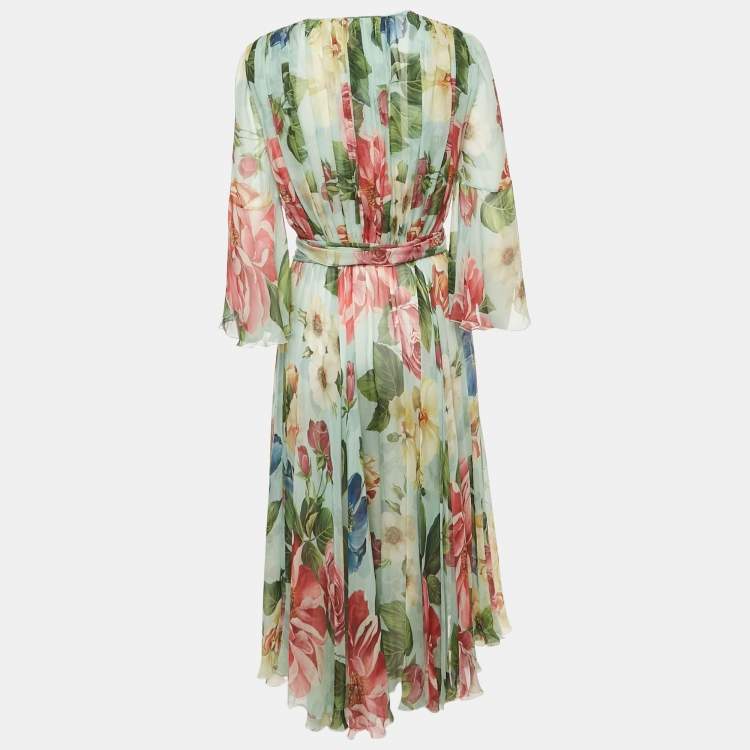 Pre Owned Dolce & Gabbana Green Floral Print Midi Wrap Dress M