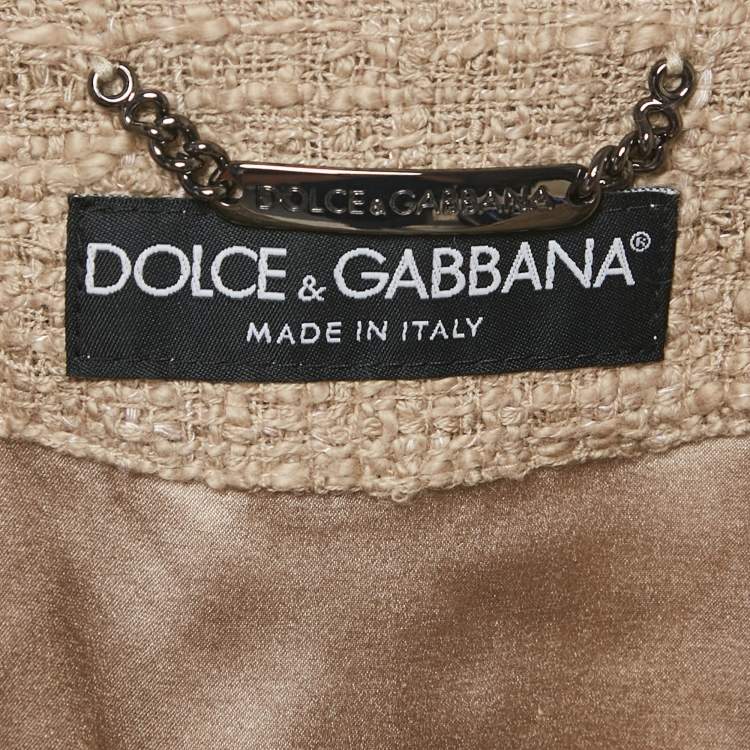 Pre Owned Dolce & Gabbana Beige Denim Trim Tweed Jacket M