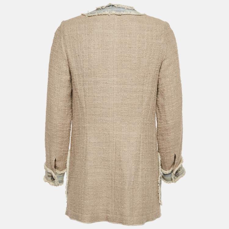 Pre Owned Dolce & Gabbana Beige Denim Trim Tweed Jacket M
