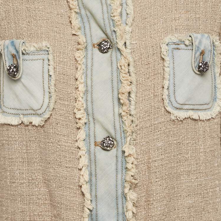 Pre Owned Dolce & Gabbana Beige Denim Trim Tweed Jacket M