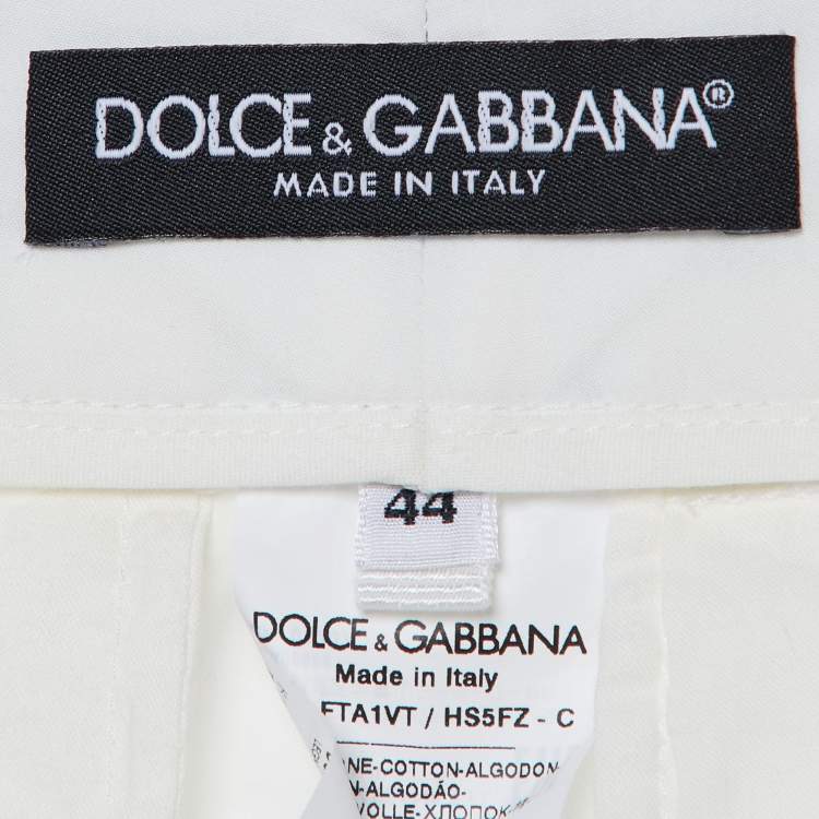 Pre Owned Dolce & Gabbana White Rose Printed Cotton Parallel Pants M