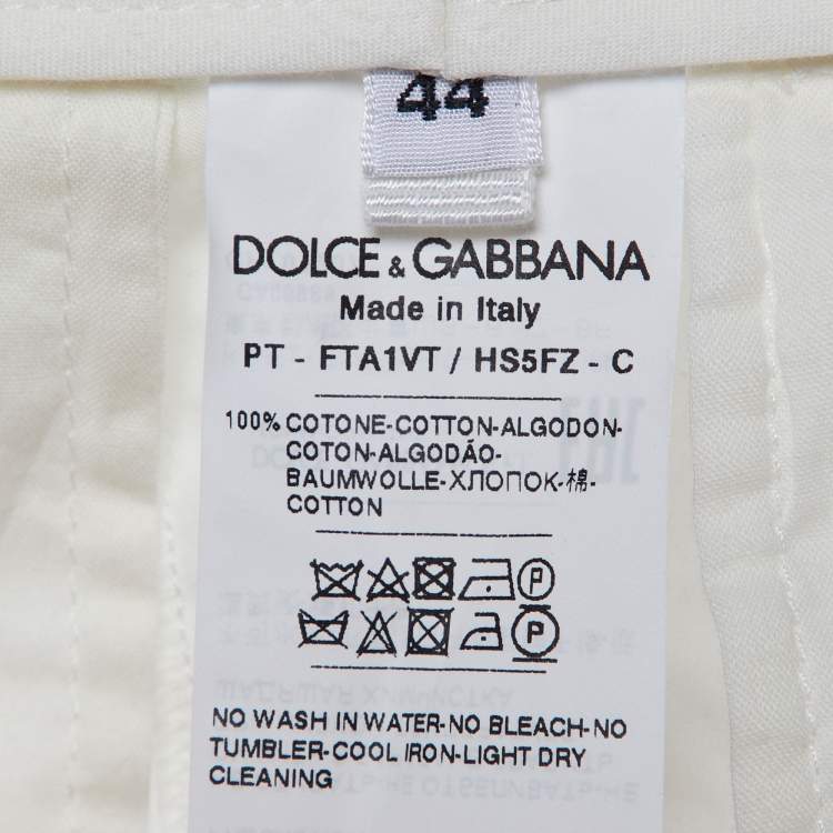 Pre Owned Dolce & Gabbana White Rose Printed Cotton Parallel Pants M