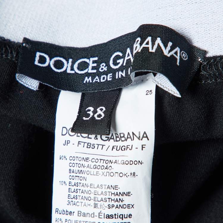 Pre Owned Dolce & Gabbana Black Stretch Cotton Logo Elastic Waist Detail Leggings S
