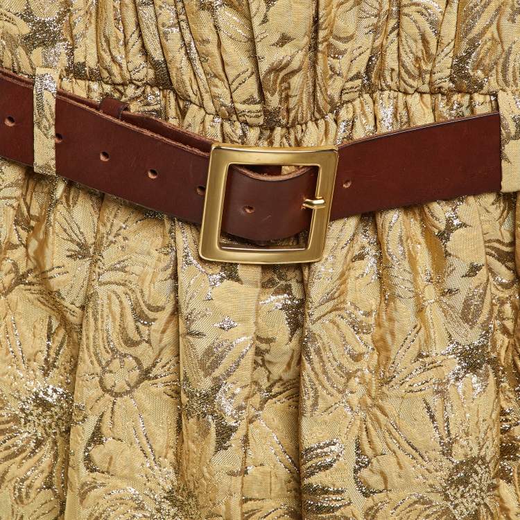 Pre Owned Dolce & Gabbana Gold Brocade Belt Detail Midi Dress M