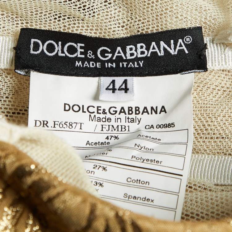 Pre Owned Dolce & Gabbana Gold Brocade Belt Detail Midi Dress M