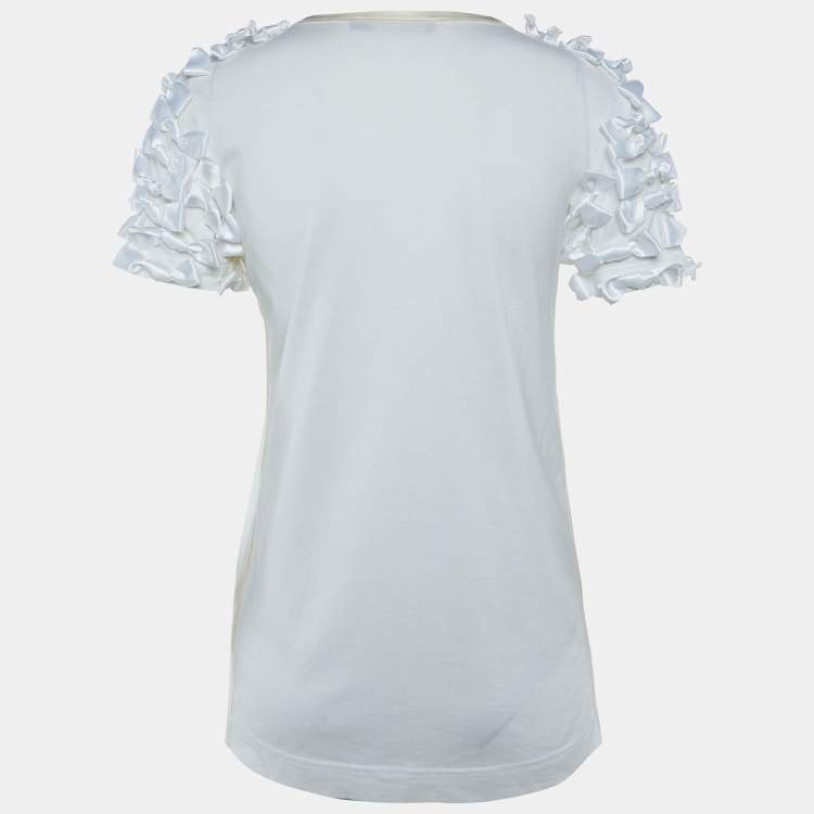 مملوكة مسبقًا Dolce & Gabbana White Cotton Knit Bow Detail T-Shirt L