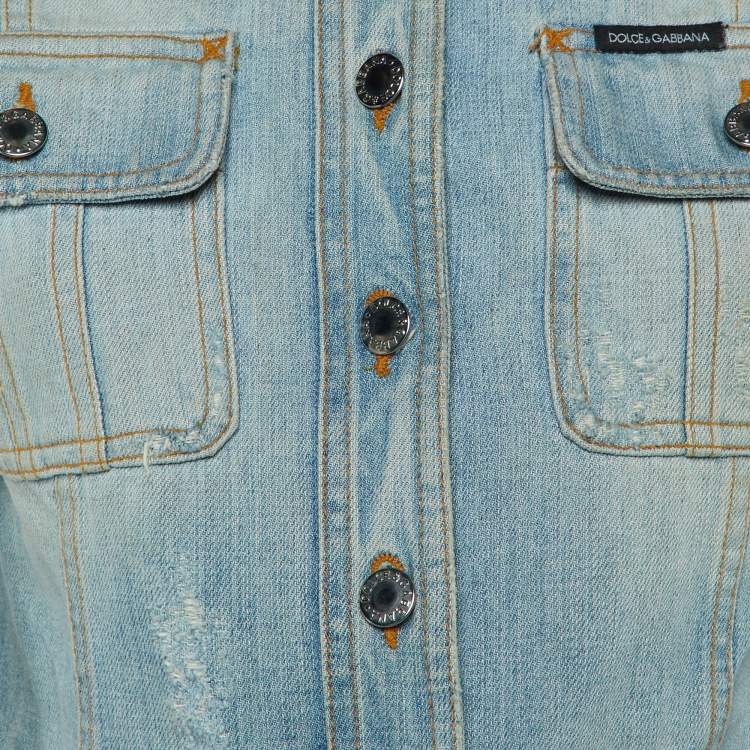 Pre Owned Dolce & Gabbana Blue Washed Denim Button Front Jacket S