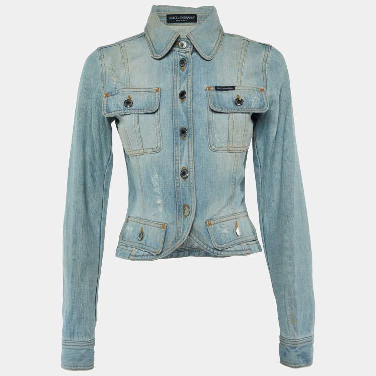 Pre Owned Dolce & Gabbana Blue Washed Denim Button Front Jacket S