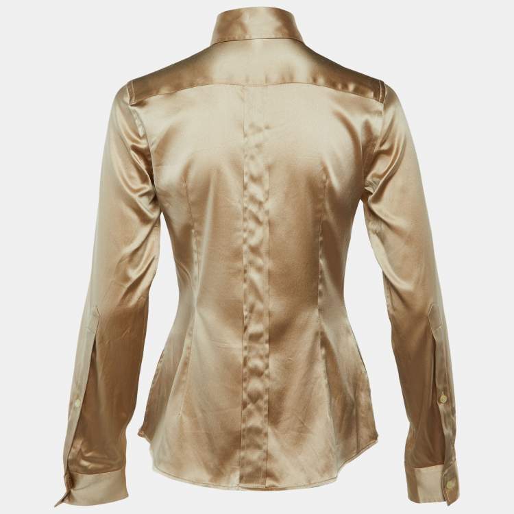 مملوكة مسبقًا Dolce & Gabbana Beige Silk Satin Button Front Shirt S