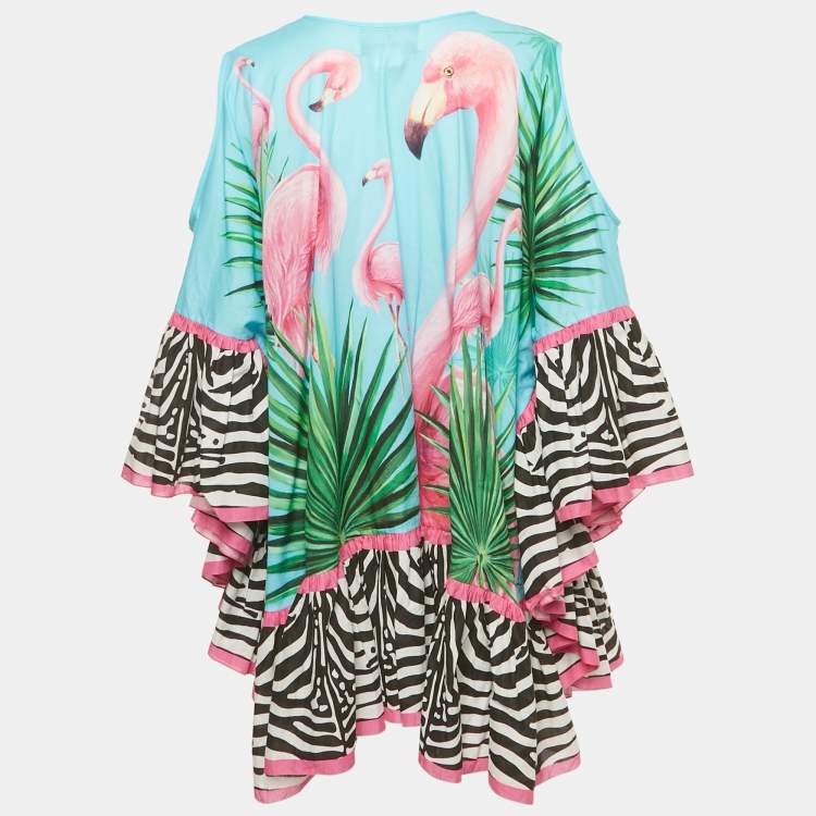 Pre Owned Dolce & Gabbana X Khaled Khaled Multicolor Flamingo Print Cotton Kaftan Mini Dress S