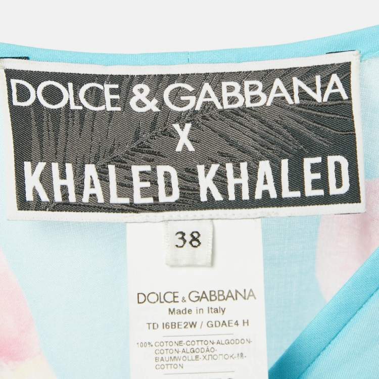 Pre Owned Dolce & Gabbana X Khaled Khaled Multicolor Flamingo Print Cotton Kaftan Mini Dress S